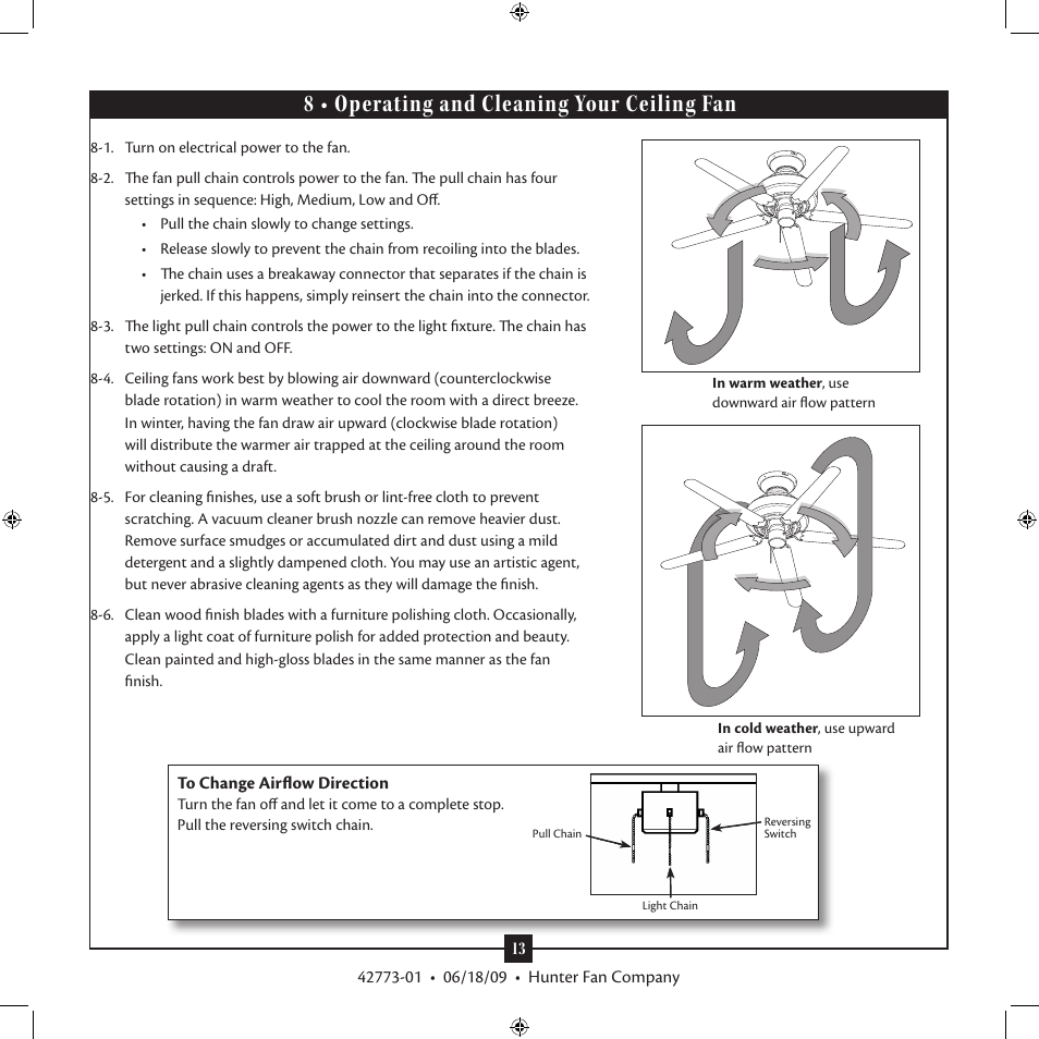 8 • operating and cleaning your ceiling fan | Hunter Fan Grandview 23923 User Manual | Page 13 / 14