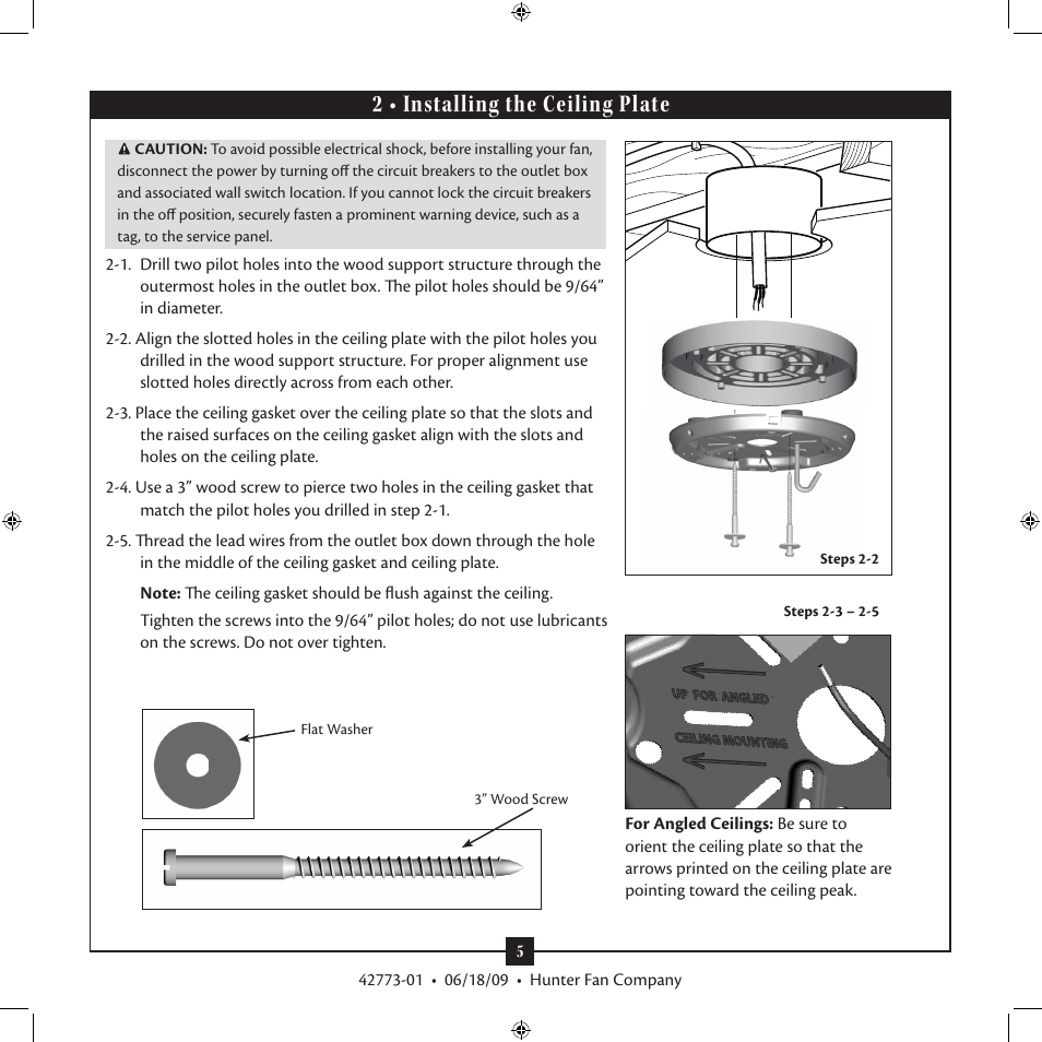 2 • installing the ceiling plate | Hunter Fan Grandview 23923 User Manual | Page 5 / 14