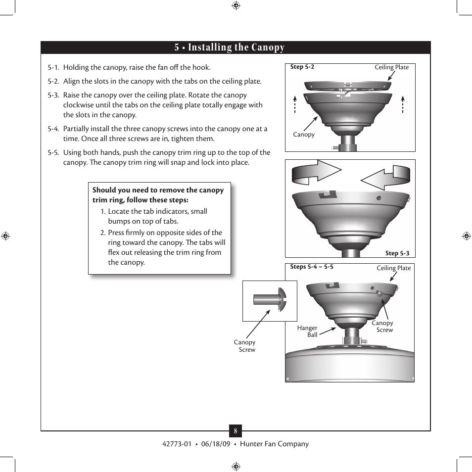 5 • installing the canopy | Hunter Fan Grandview 23923 User Manual | Page 8 / 14