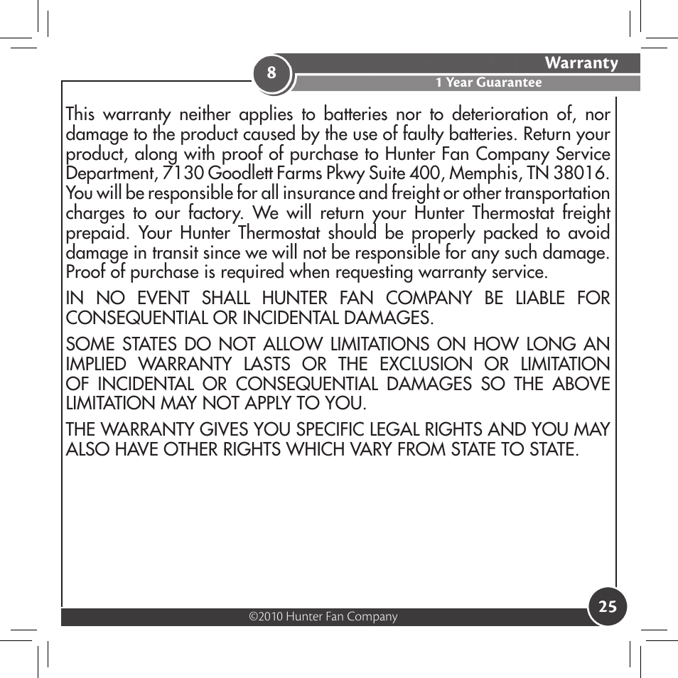 Hunter Fan 42177 User Manual | Page 25 / 25