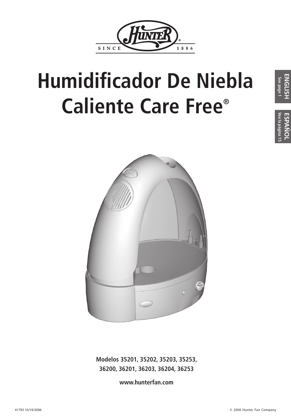 Humidificador de niebla caliente care free | Hunter Fan 35203 User Manual | Page 15 / 28