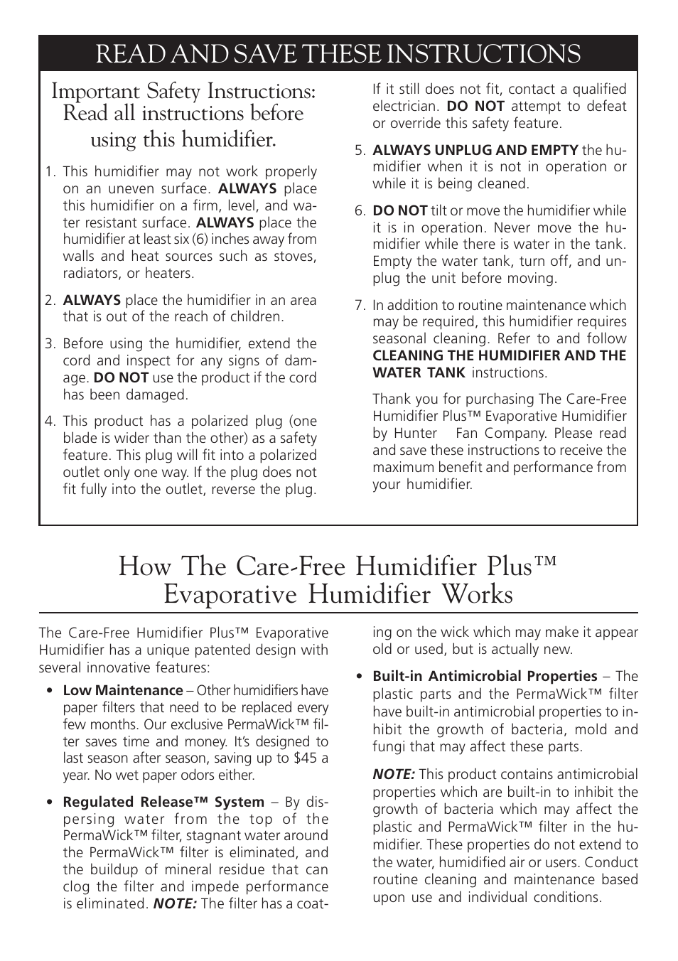 Read and save these instructions | Hunter Fan 33202 User Manual | Page 2 / 8