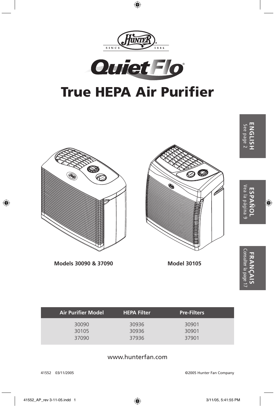 Hunter Fan 30090 User Manual | 24 pages