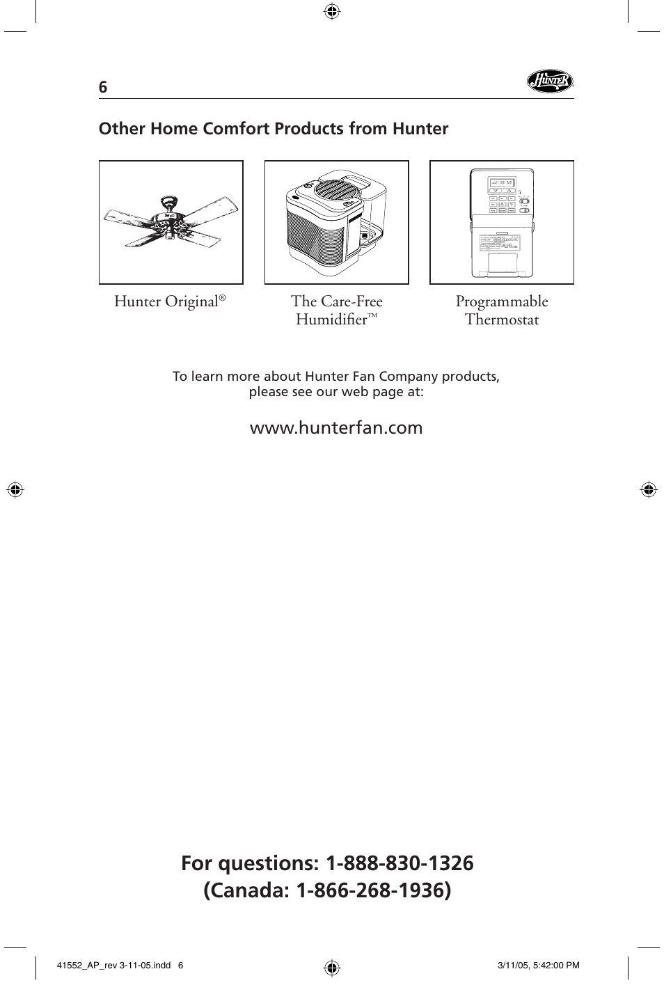 Other home comfort products from hunter | Hunter Fan 30090 User Manual | Page 6 / 24