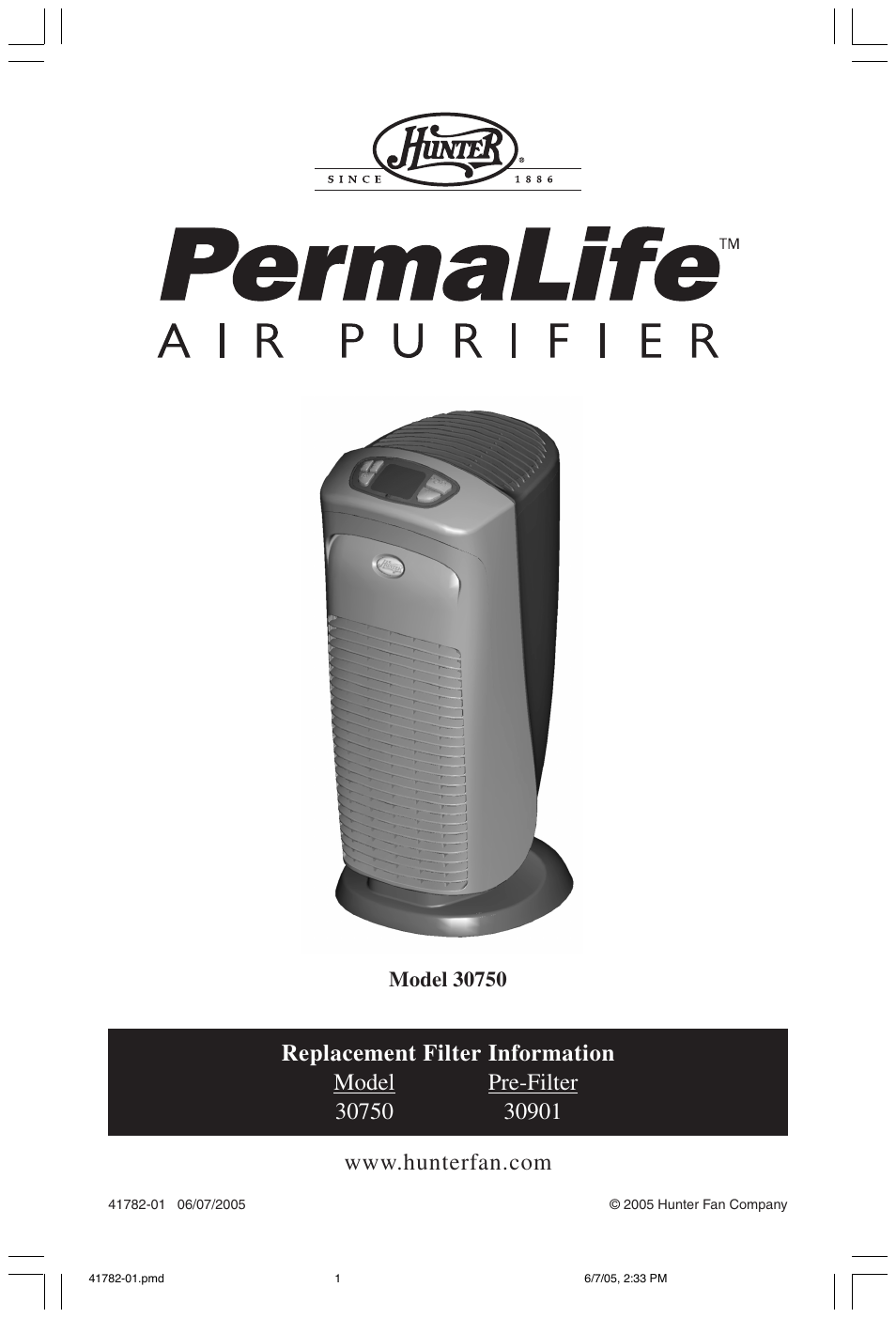 Hunter Fan PERMALIFE 30750 User Manual | 17 pages