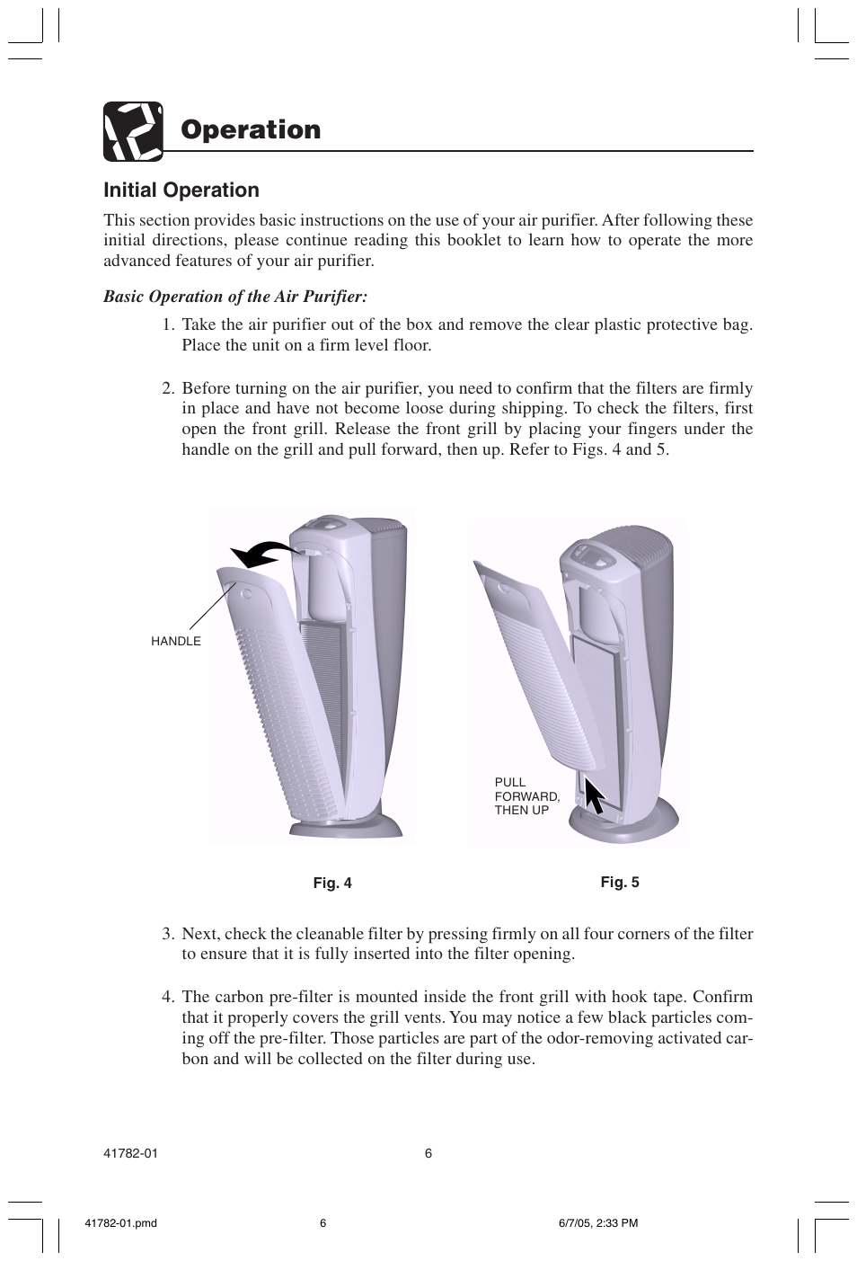 Operation, Initial operation | Hunter Fan PERMALIFE 30750 User Manual | Page 6 / 17