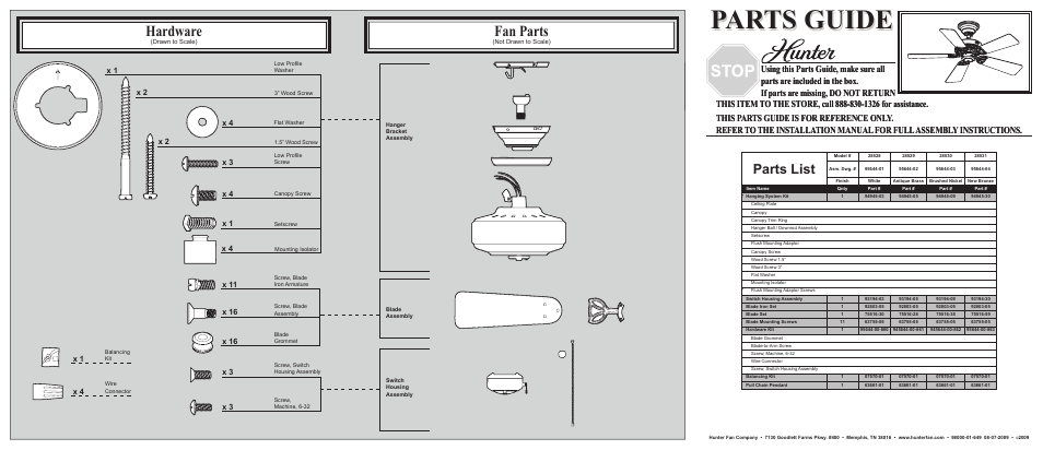 Hunter Fan 28531 User Manual | 2 pages