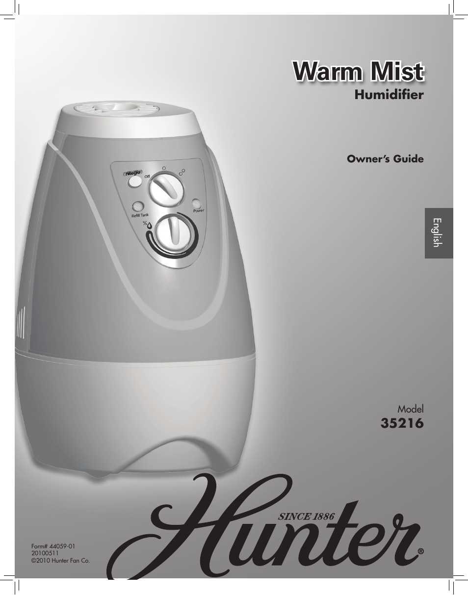 Hunter Fan WARM MIST 35216 User Manual | 12 pages