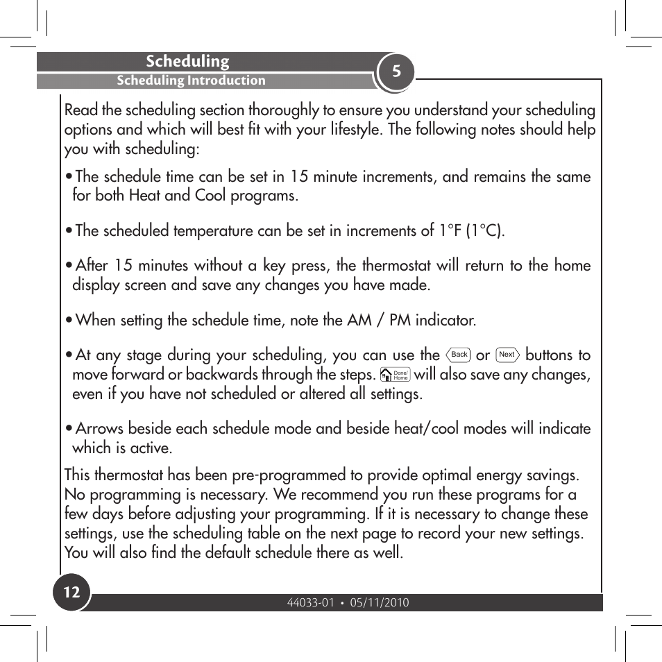 Scheduling, Scheduling introduction | Hunter Fan 44033-01 44277 User Manual | Page 12 / 37