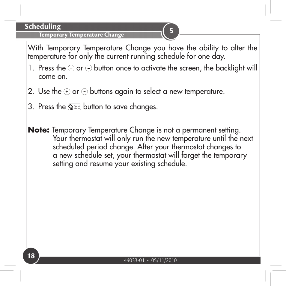 Temporary temperature change | Hunter Fan 44033-01 44277 User Manual | Page 18 / 37