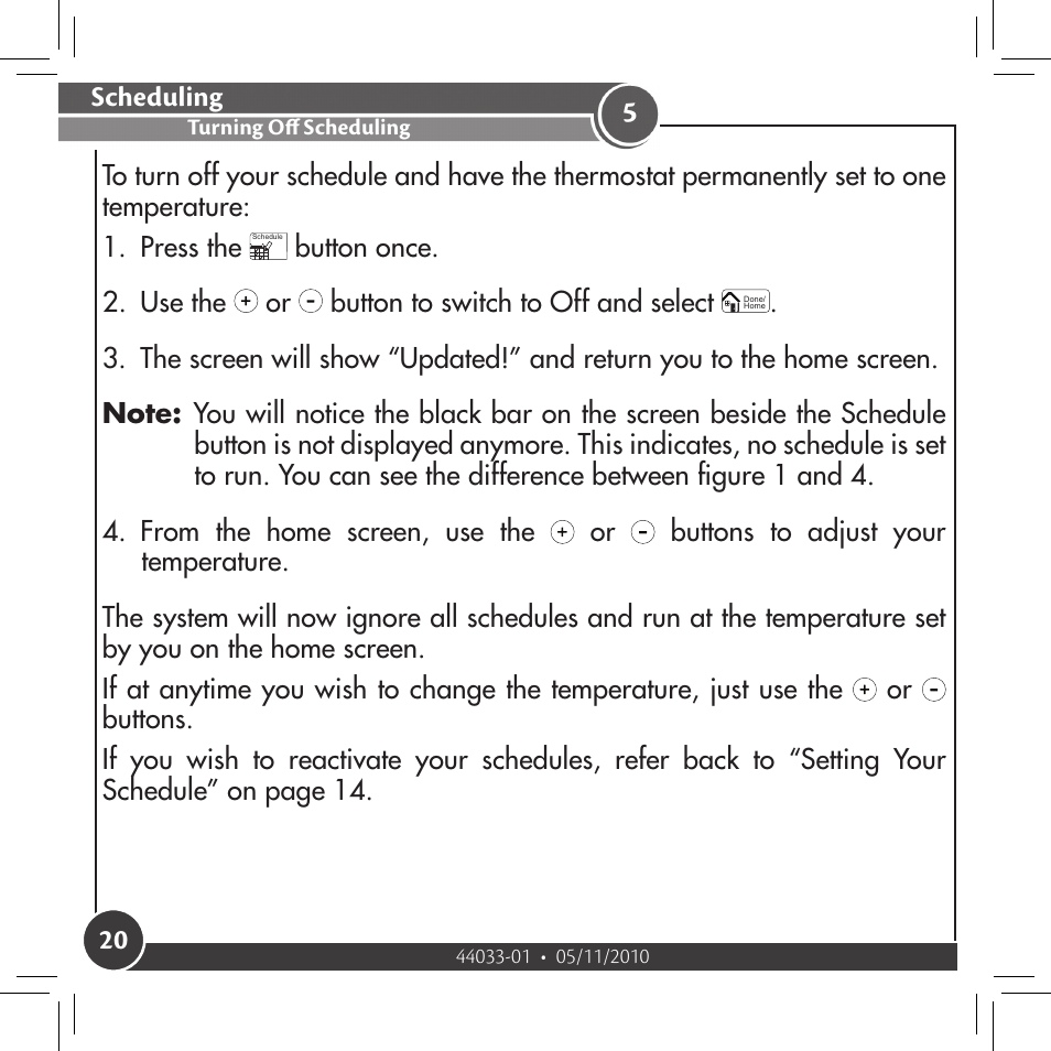 Turning off scheduling, Scheduling | Hunter Fan 44033-01 44277 User Manual | Page 20 / 37