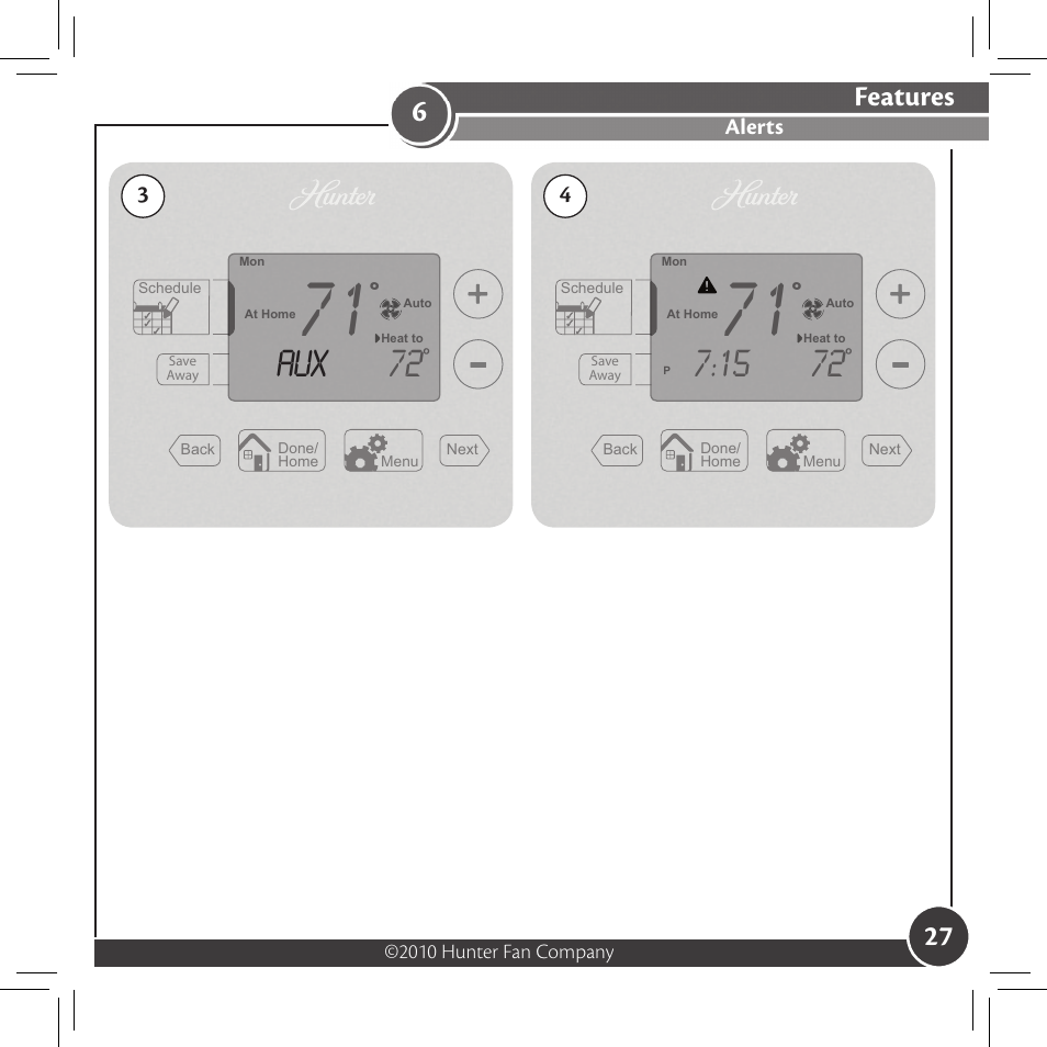 Features, Alerts | Hunter Fan 44033-01 44277 User Manual | Page 27 / 37