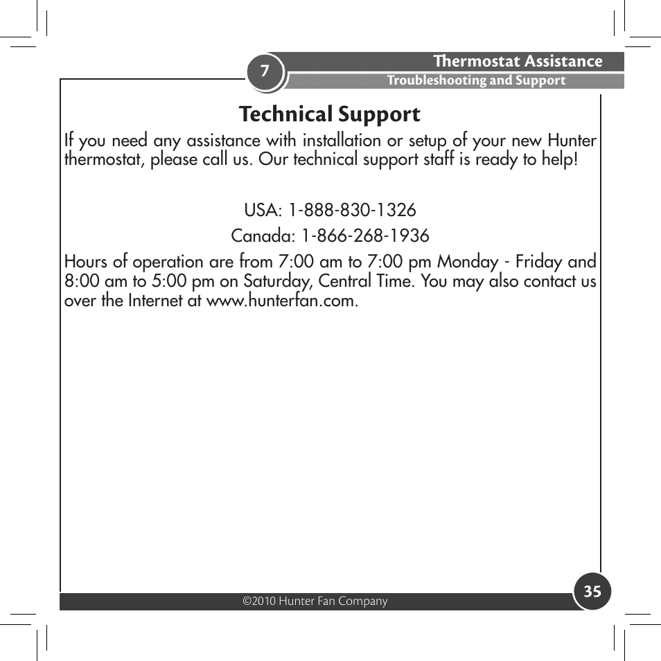 Technical support | Hunter Fan 44033-01 44277 User Manual | Page 35 / 37