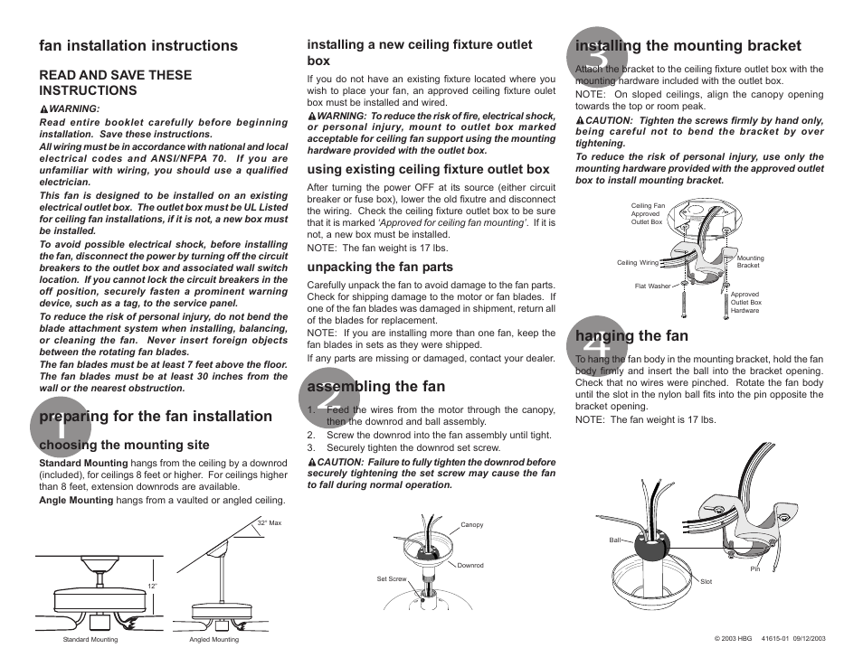 Hunter Fan 41615-01 User Manual | 4 pages