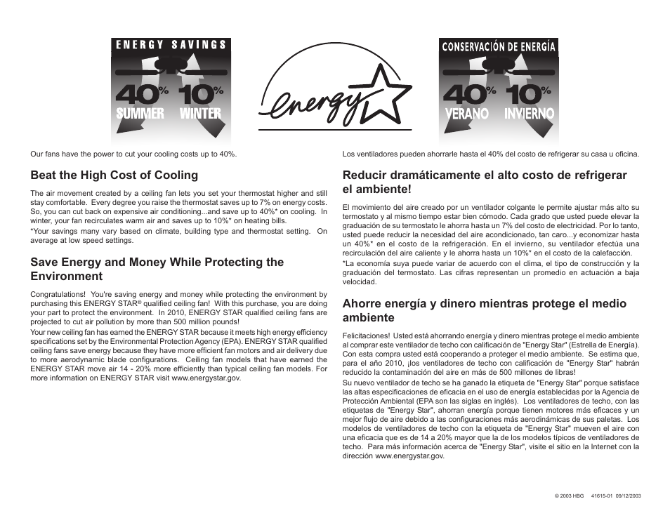 Beat the high cost of cooling | Hunter Fan 41615-01 User Manual | Page 3 / 4