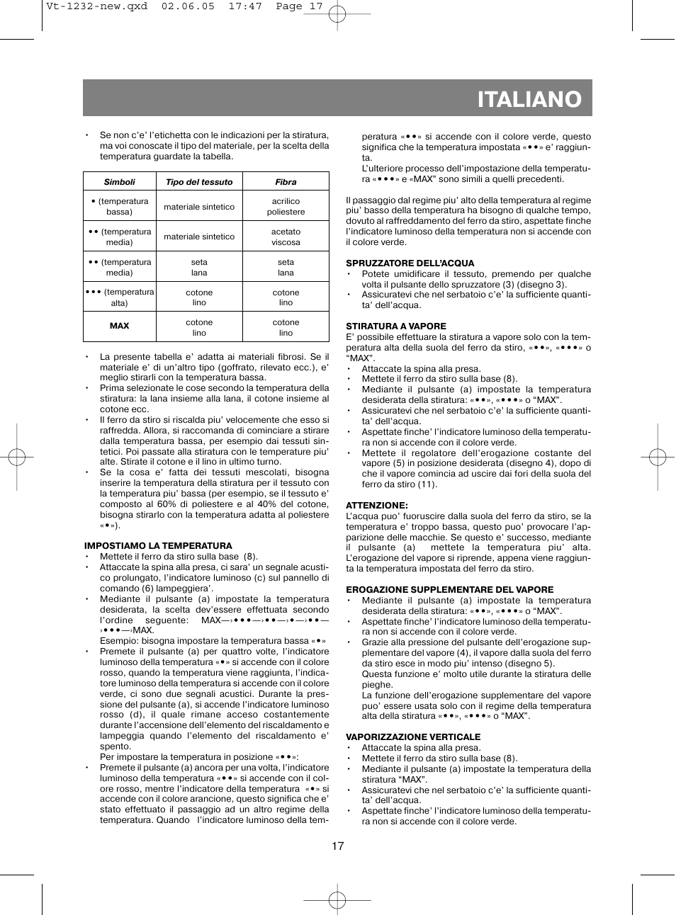Italiano | Vitek VT-1232 User Manual | Page 17 / 44