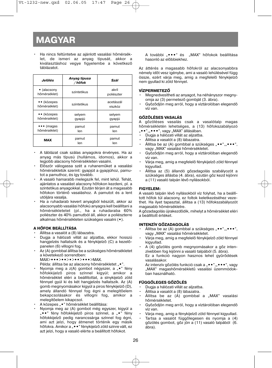 Magyar | Vitek VT-1232 User Manual | Page 26 / 44