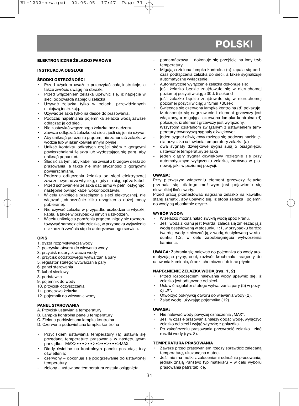 Polski | Vitek VT-1232 User Manual | Page 31 / 44