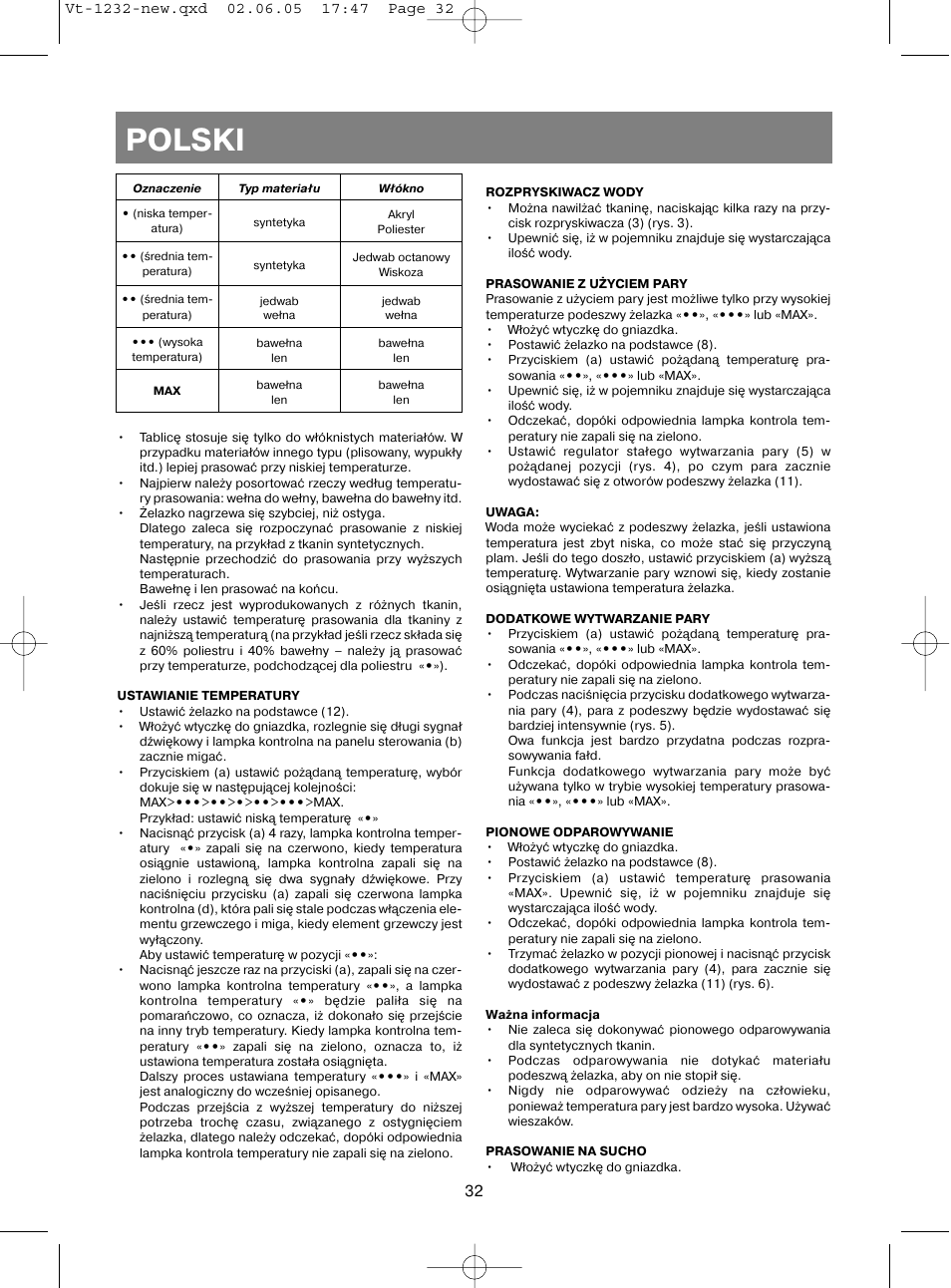 Polski | Vitek VT-1232 User Manual | Page 32 / 44