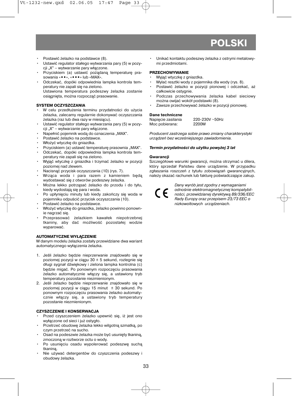 Polski | Vitek VT-1232 User Manual | Page 33 / 44