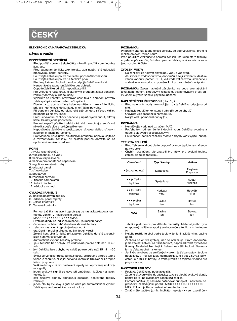 Èeský | Vitek VT-1232 User Manual | Page 34 / 44