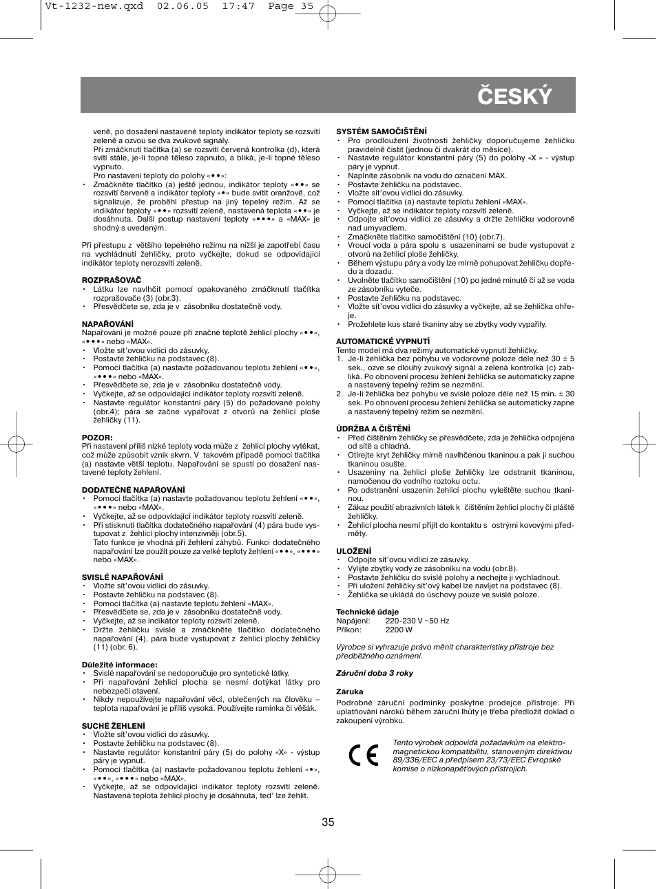 Èeský | Vitek VT-1232 User Manual | Page 35 / 44