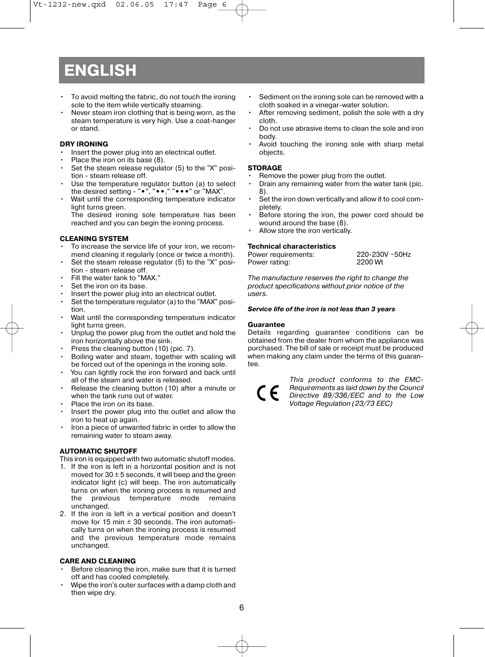 English | Vitek VT-1232 User Manual | Page 6 / 44