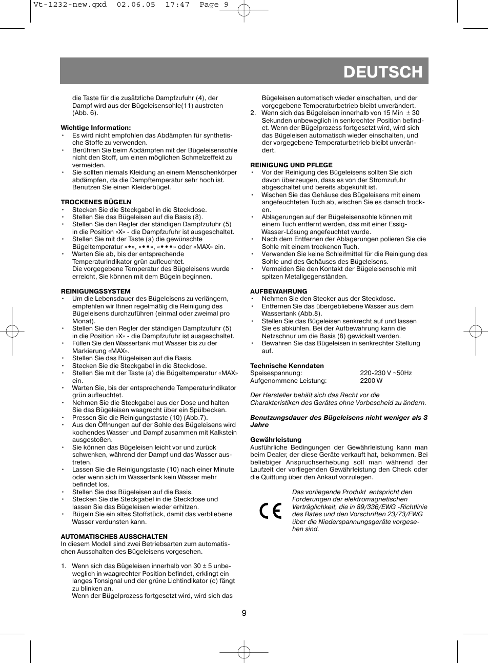 Deutsch | Vitek VT-1232 User Manual | Page 9 / 44