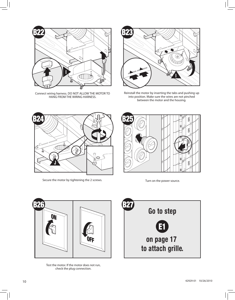 B27 e1, Go to step on page 17 to attach grille, On off | Hunter Fan LA STRADA 82022 User Manual | Page 10 / 63