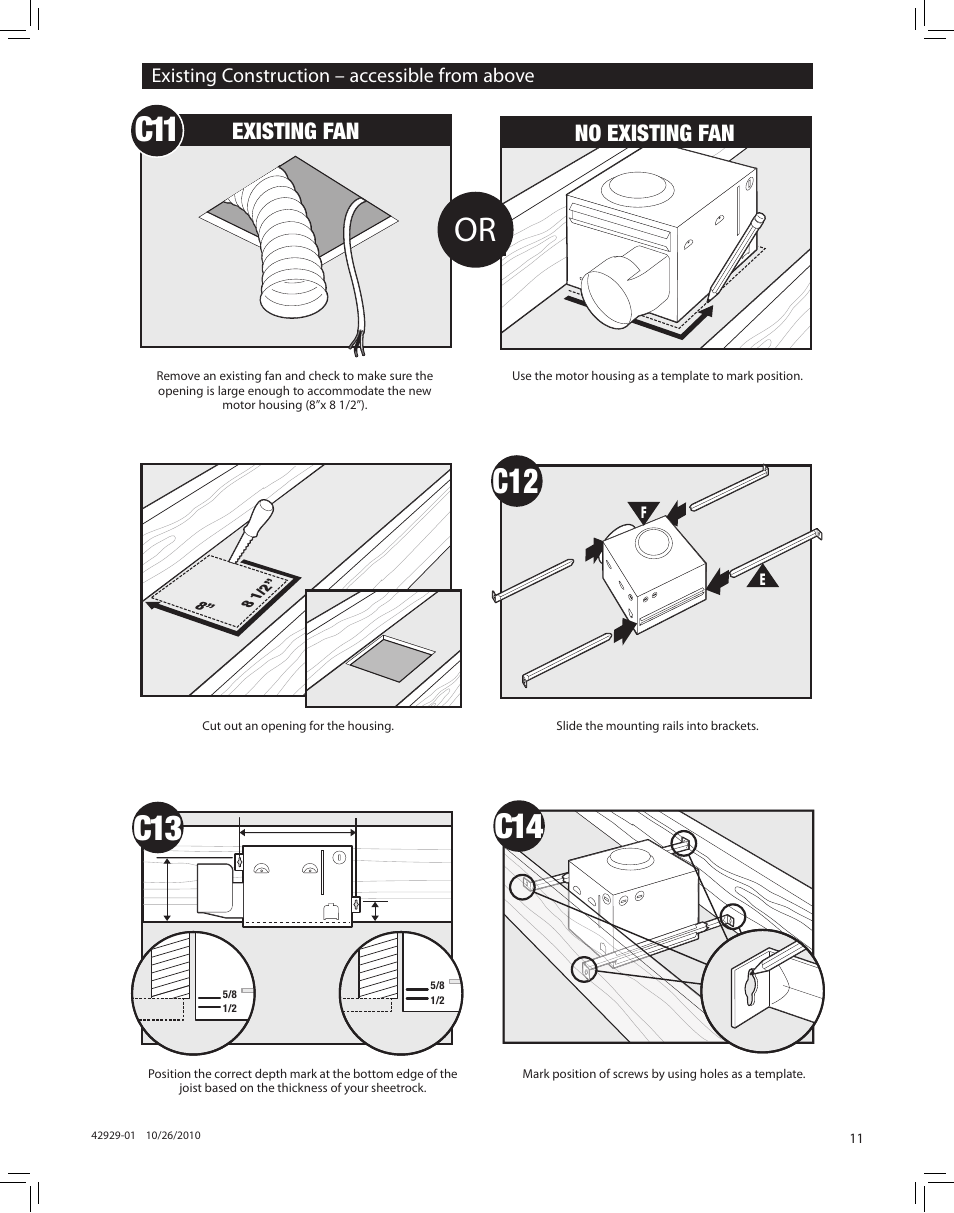 C11 c12, C13 c14, Existing fan | No existing fan | Hunter Fan LA STRADA 82022 User Manual | Page 11 / 63