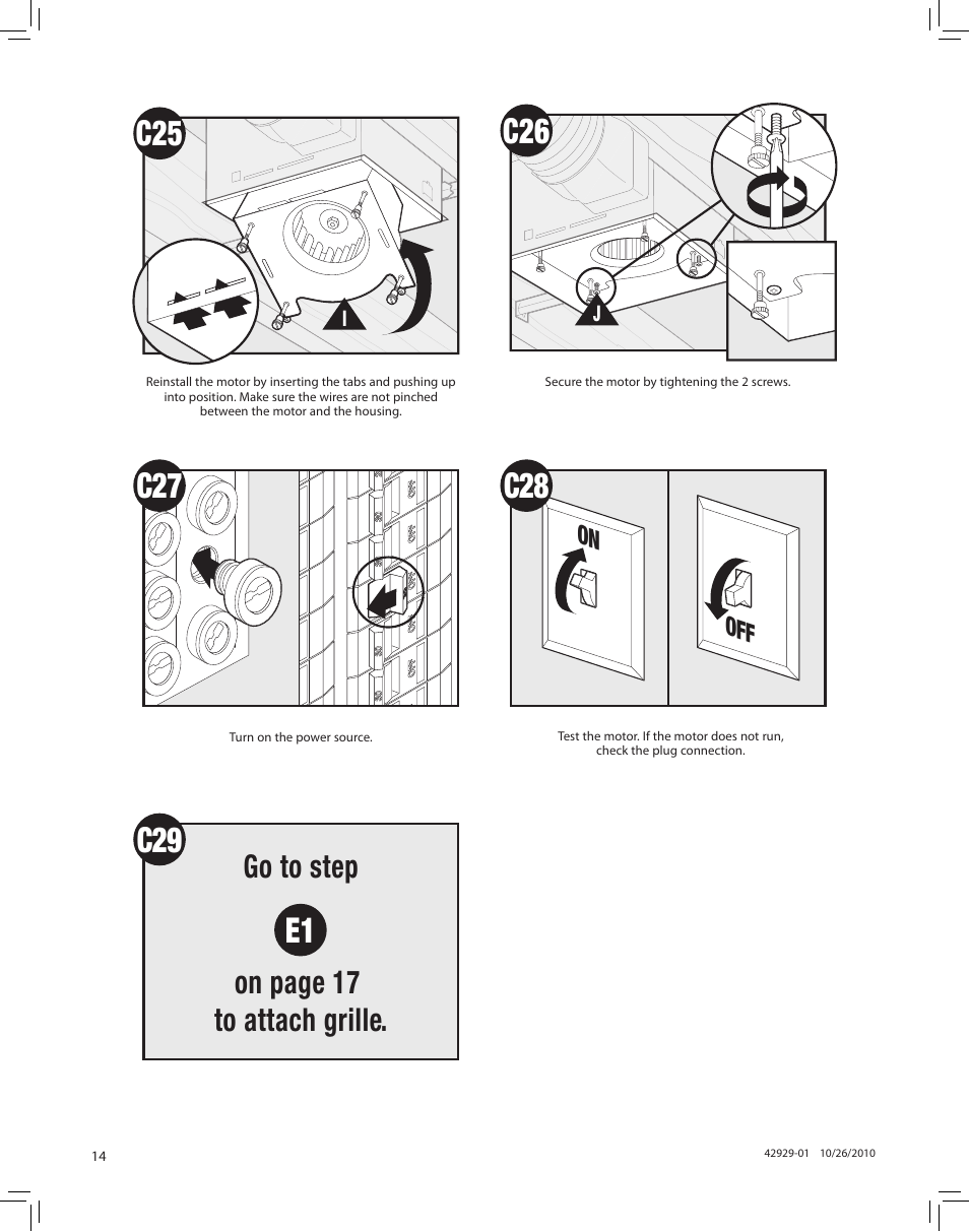 C29 e1, Go to step on page 17 to attach grille, On off | Hunter Fan LA STRADA 82022 User Manual | Page 14 / 63