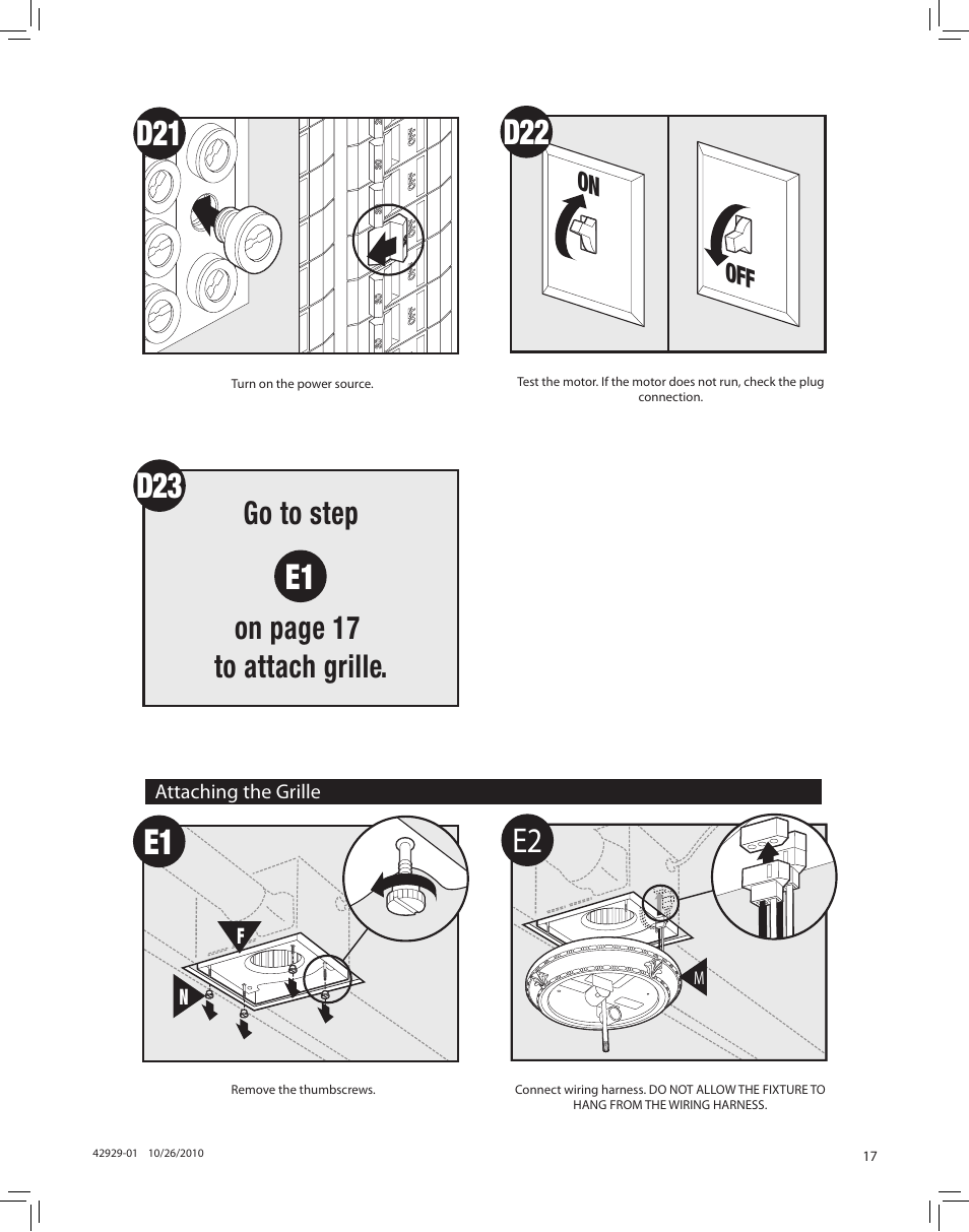 Go to step on page 17 to attach grille, On off | Hunter Fan LA STRADA 82022 User Manual | Page 17 / 63