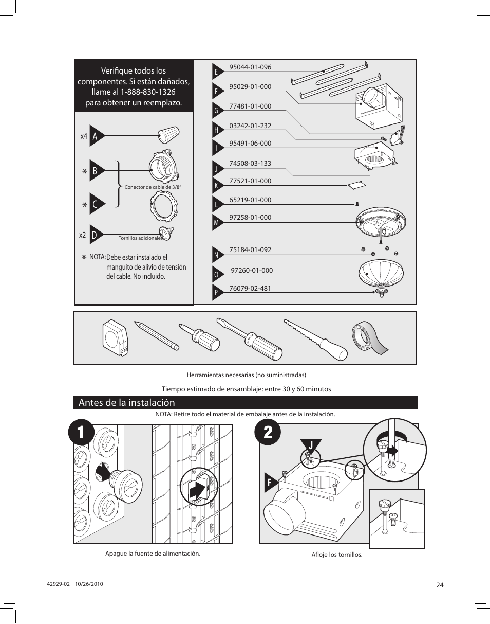 Ab c, Antes de la instalación | Hunter Fan LA STRADA 82022 User Manual | Page 24 / 63