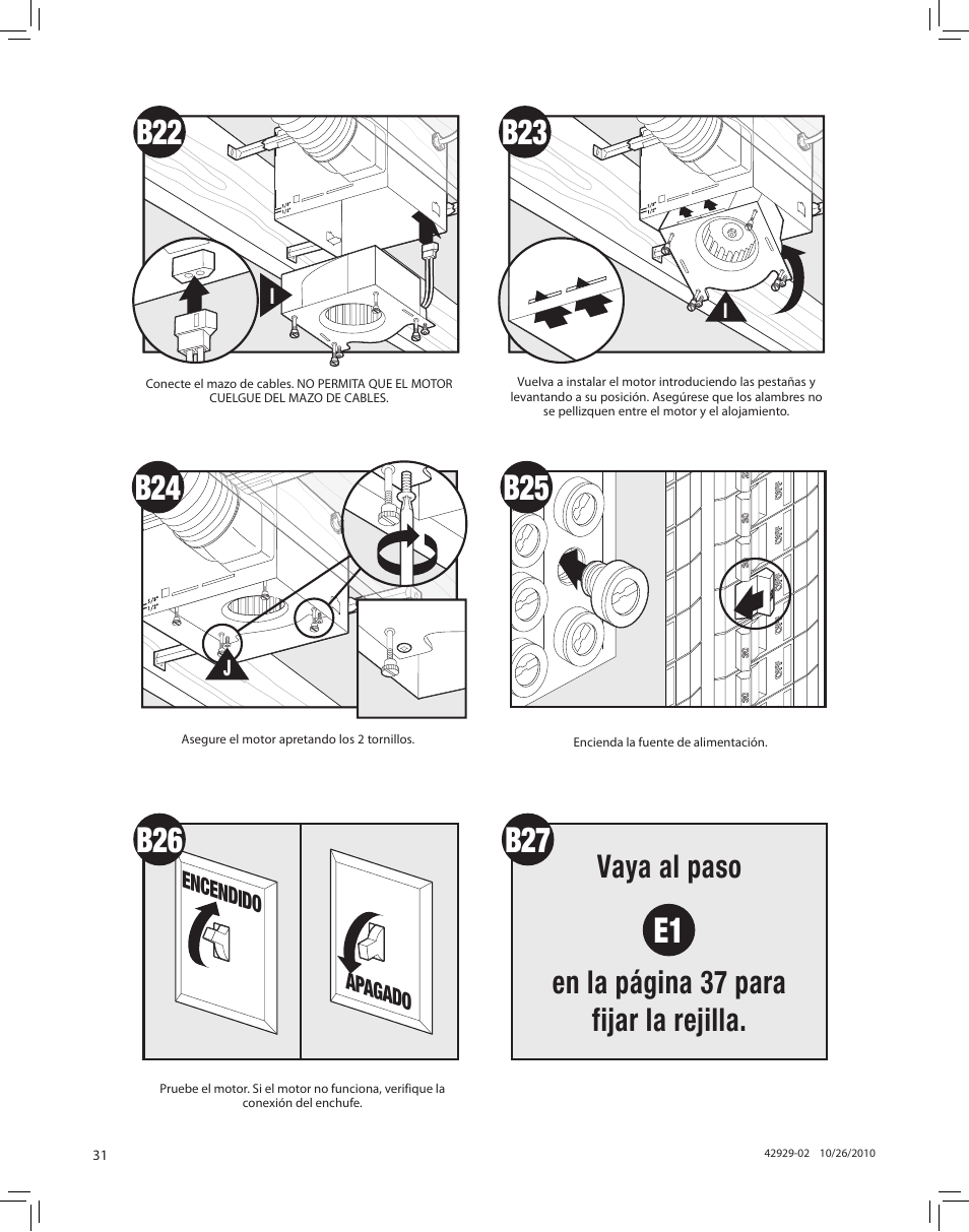 B27 e1, Vaya al paso en la página 37 para fijar la rejilla | Hunter Fan LA STRADA 82022 User Manual | Page 31 / 63