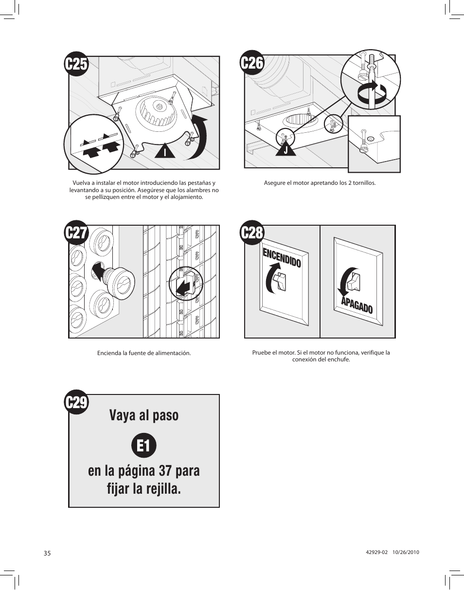 C29 e1, Vaya al paso en la página 37 para fijar la rejilla | Hunter Fan LA STRADA 82022 User Manual | Page 35 / 63