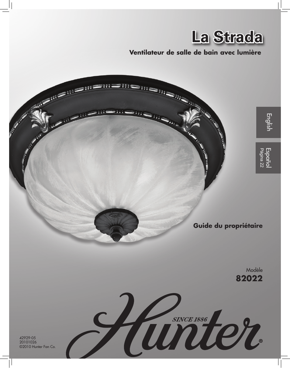42929-05 model 82022 102610, La strada | Hunter Fan LA STRADA 82022 User Manual | Page 43 / 63