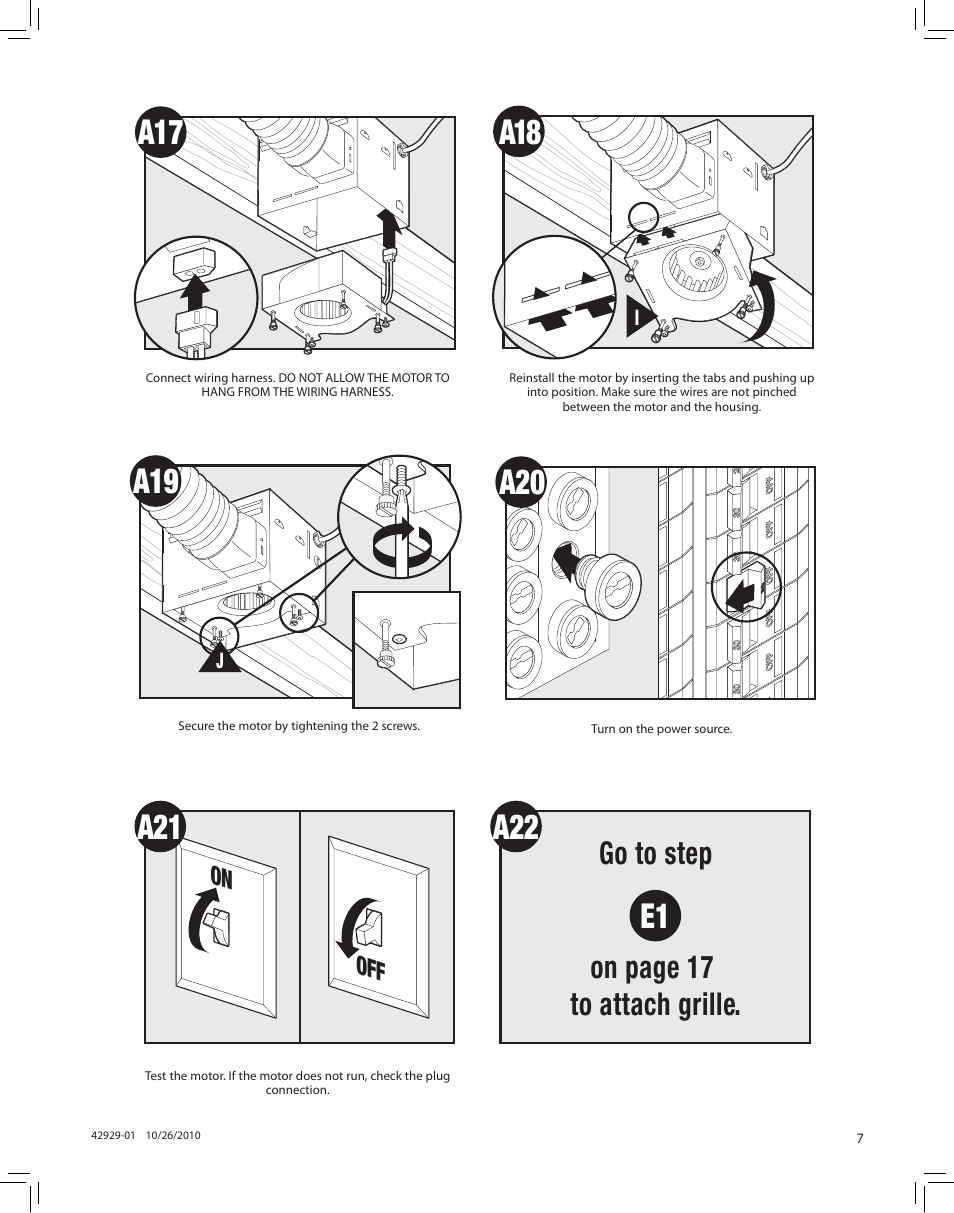 A22 e1, Go to step on page 17 to attach grille, On off | Hunter Fan LA STRADA 82022 User Manual | Page 7 / 63
