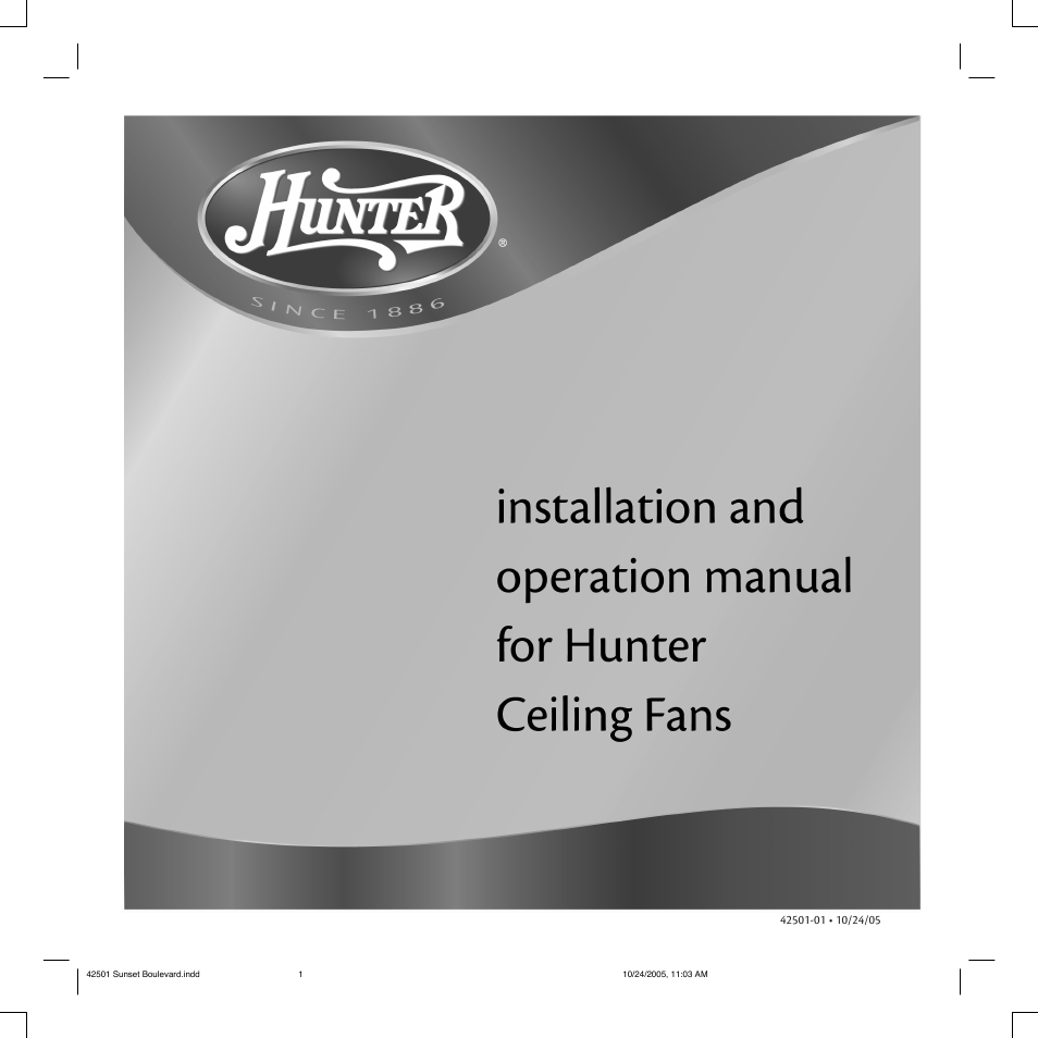 Hunter Fan 42501-01 User Manual | 15 pages