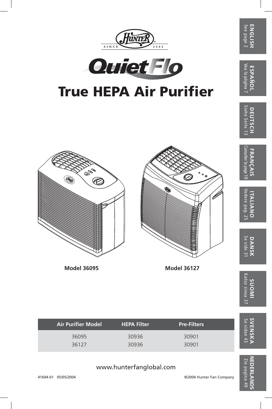 Hunter Fan 36127 User Manual | 54 pages