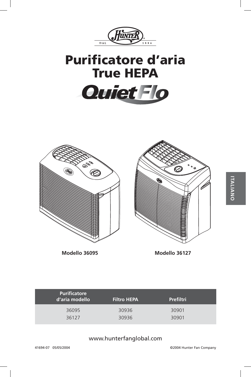 Purifi catore d’aria true hepa | Hunter Fan 36127 User Manual | Page 25 / 54