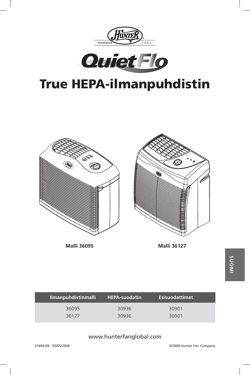 True hepa-ilmanpuhdistin | Hunter Fan 36127 User Manual | Page 37 / 54