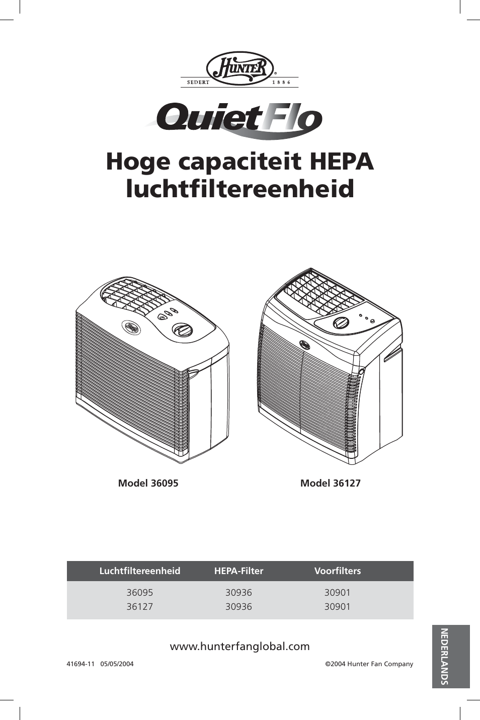 Hoge capaciteit hepa luchtfi ltereenheid | Hunter Fan 36127 User Manual | Page 49 / 54