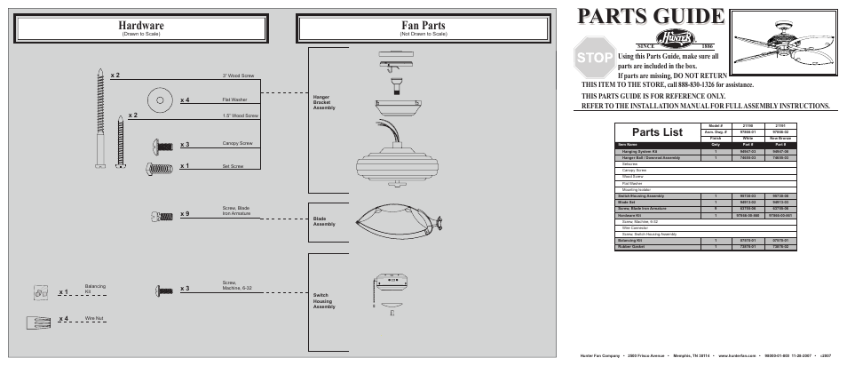 Hunter Fan 21191 User Manual | 2 pages