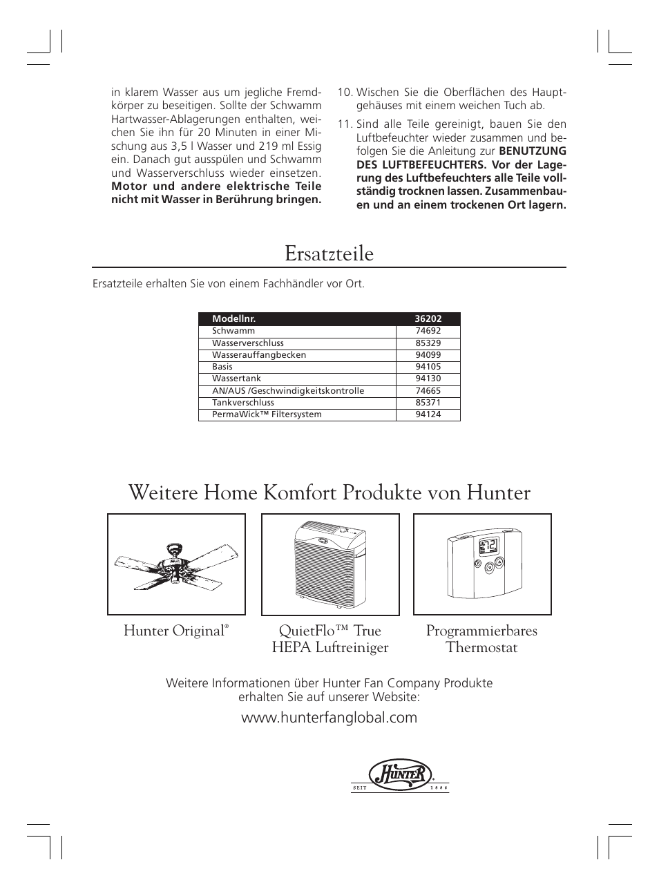 Hunter original | Hunter Fan 36202 User Manual | Page 18 / 54