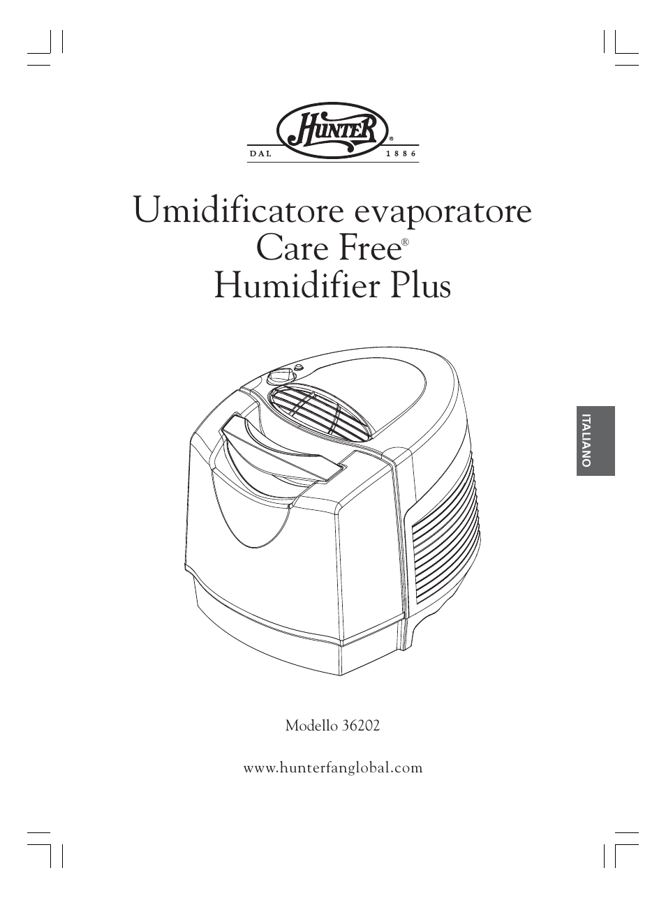 Umidificatore evaporatore care free, Humidifier plus | Hunter Fan 36202 User Manual | Page 25 / 54