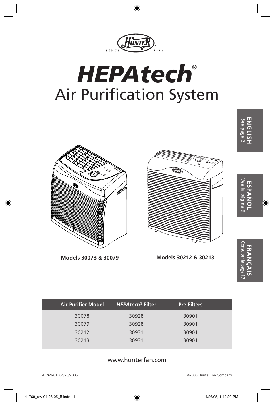 Hunter Fan 30213 User Manual | 24 pages