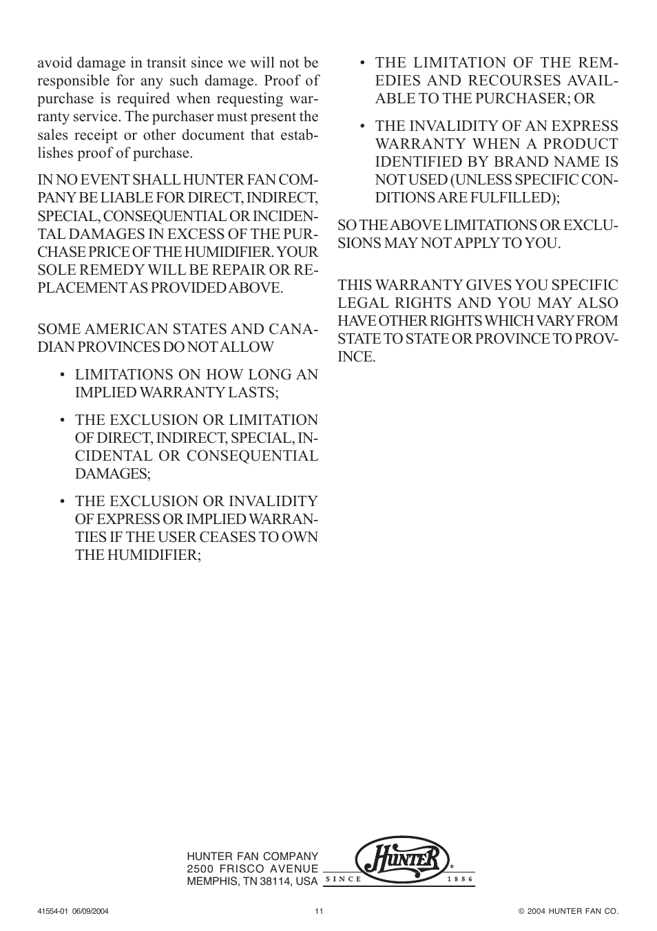 Hunter Fan NiteGlo Humidifier Plus Evaporative Humidifier User Manual | Page 11 / 12