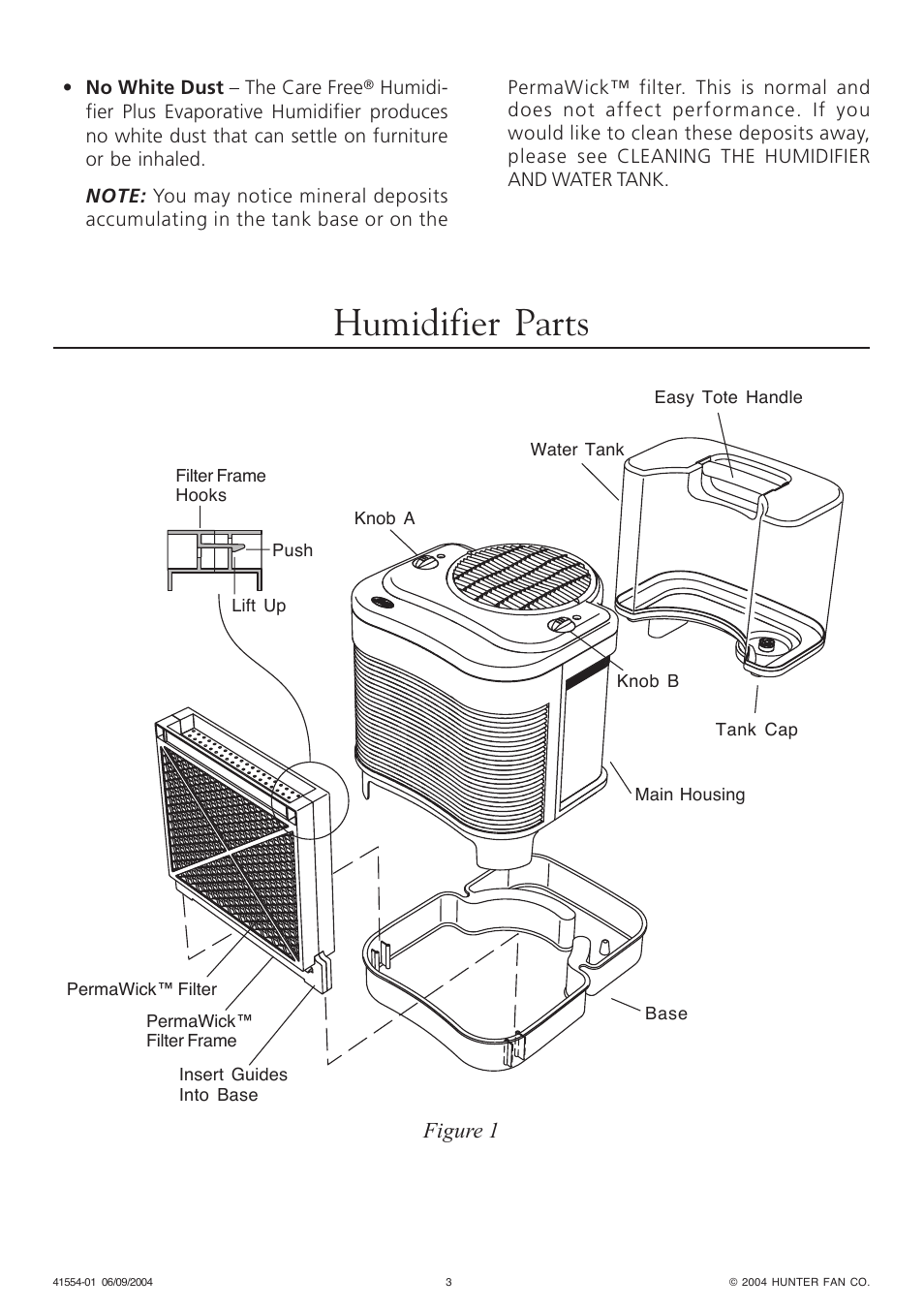 Humidifier parts, Figure 1 | Hunter Fan NiteGlo Humidifier Plus Evaporative Humidifier User Manual | Page 3 / 12
