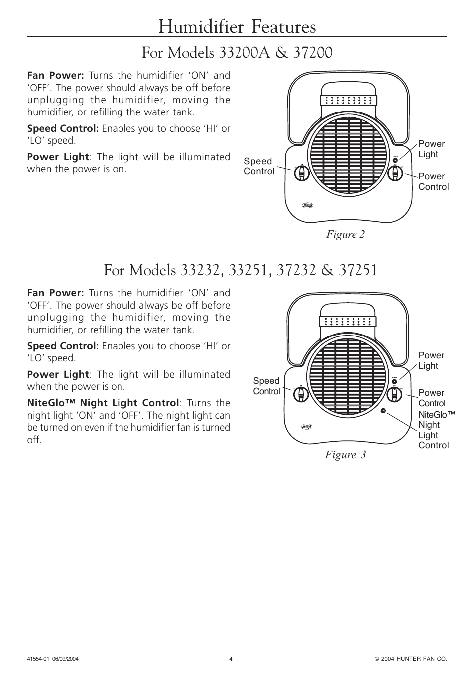 Humidifier features | Hunter Fan NiteGlo Humidifier Plus Evaporative Humidifier User Manual | Page 4 / 12