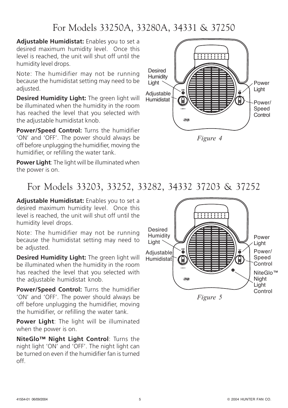 Hunter Fan NiteGlo Humidifier Plus Evaporative Humidifier User Manual | Page 5 / 12